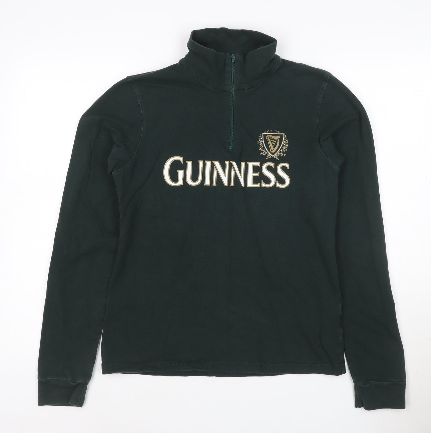 Guinness Women's Dark Green 1/4 Zip Long Sleeve Cotton Sweatshirt L