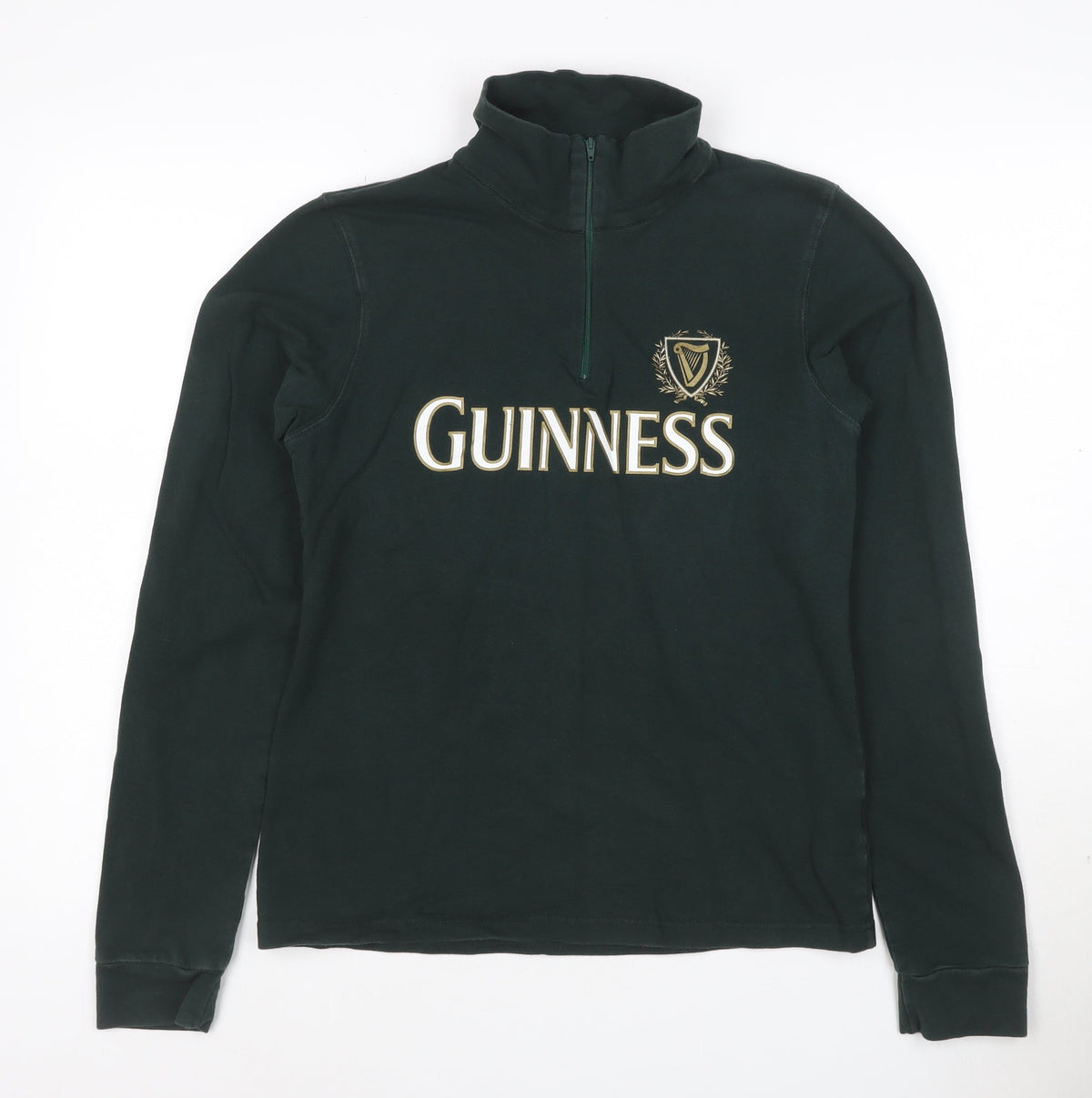 Guinness Women's Dark Green 1/4 Zip Long Sleeve Cotton Sweatshirt L