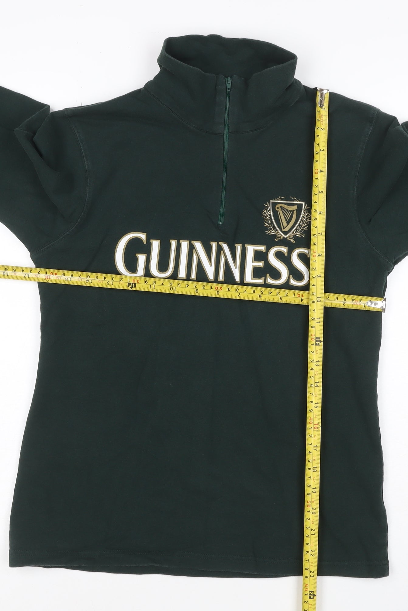 Guinness Women's Dark Green 1/4 Zip Long Sleeve Cotton Sweatshirt L