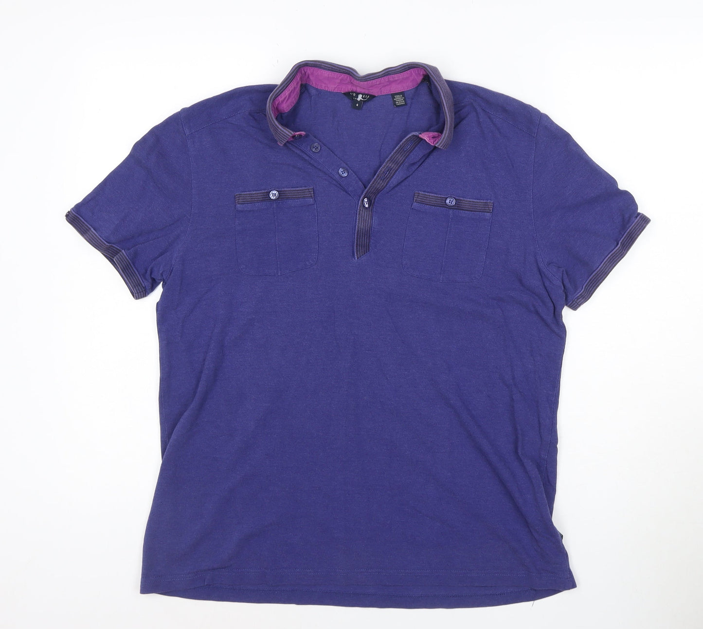 Ted Baker London Men's Blue Short Sleeve Polo Shirt Size L Cotton Blend