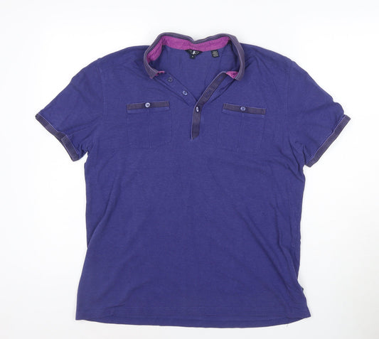 Ted Baker London Men's Blue Short Sleeve Polo Shirt Size L Cotton Blend