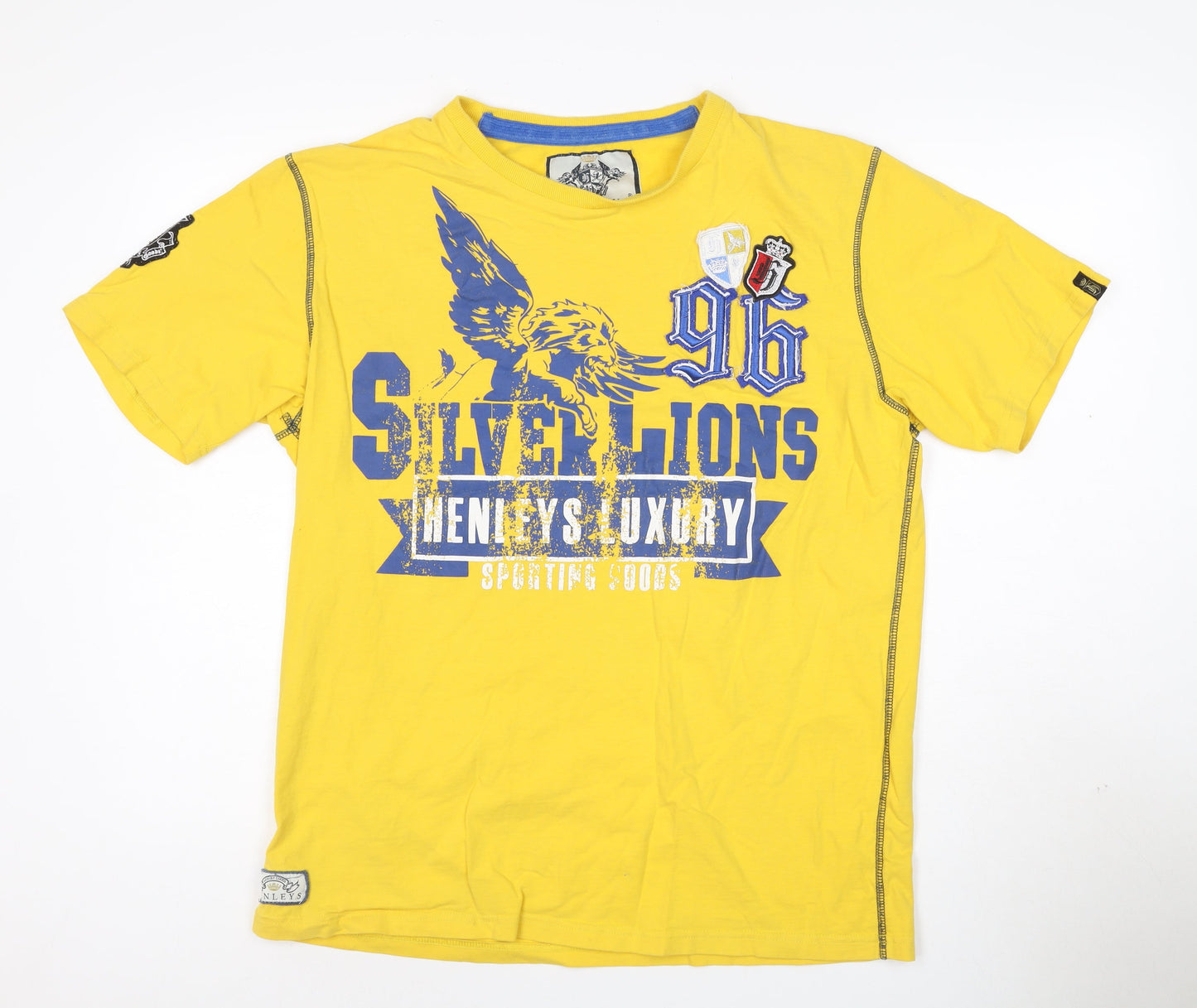 Henleys Men's Yellow 'Silver Lions' Graphic Cotton T-Shirt Size S
