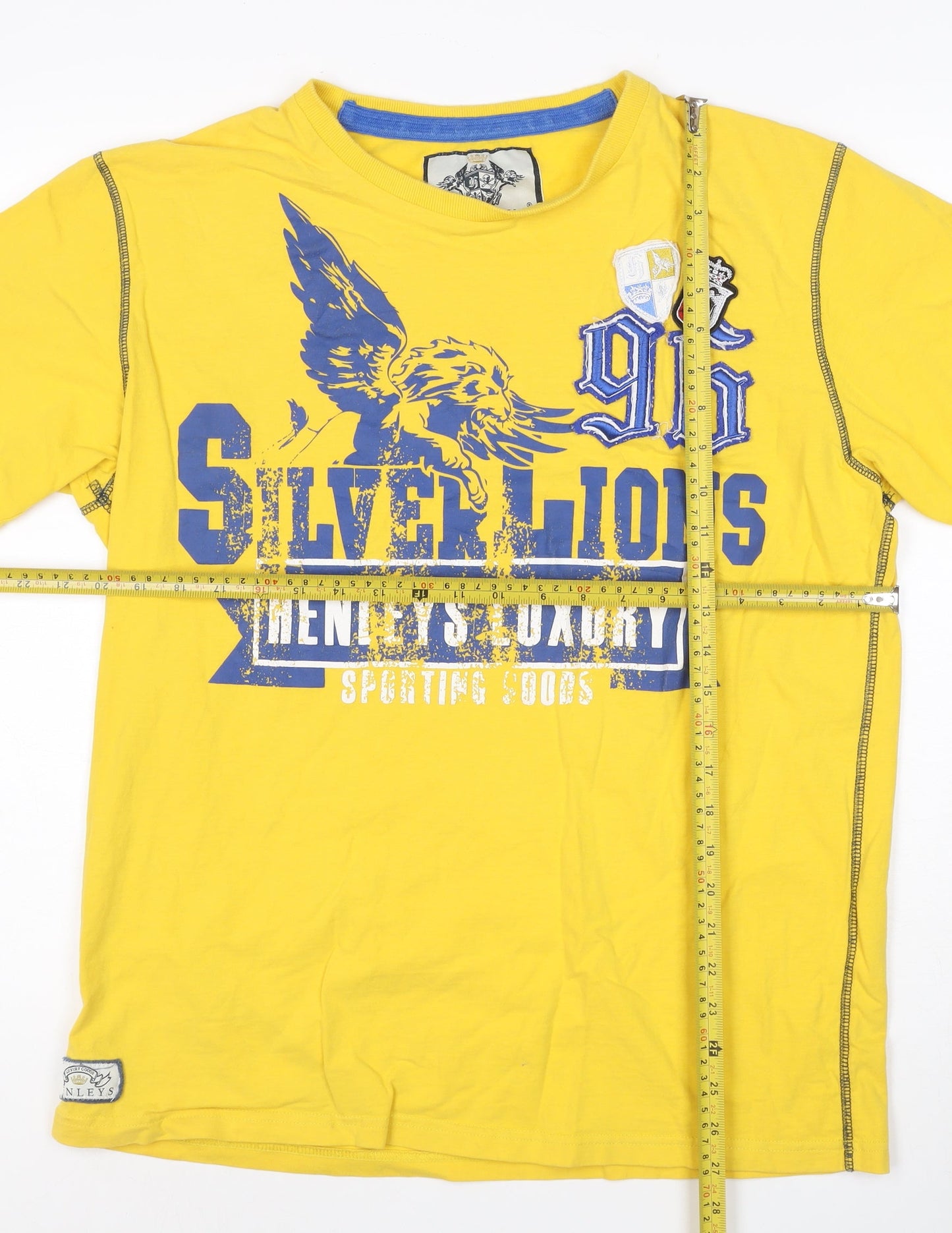 Henleys Men's Yellow 'Silver Lions' Graphic Cotton T-Shirt Size S