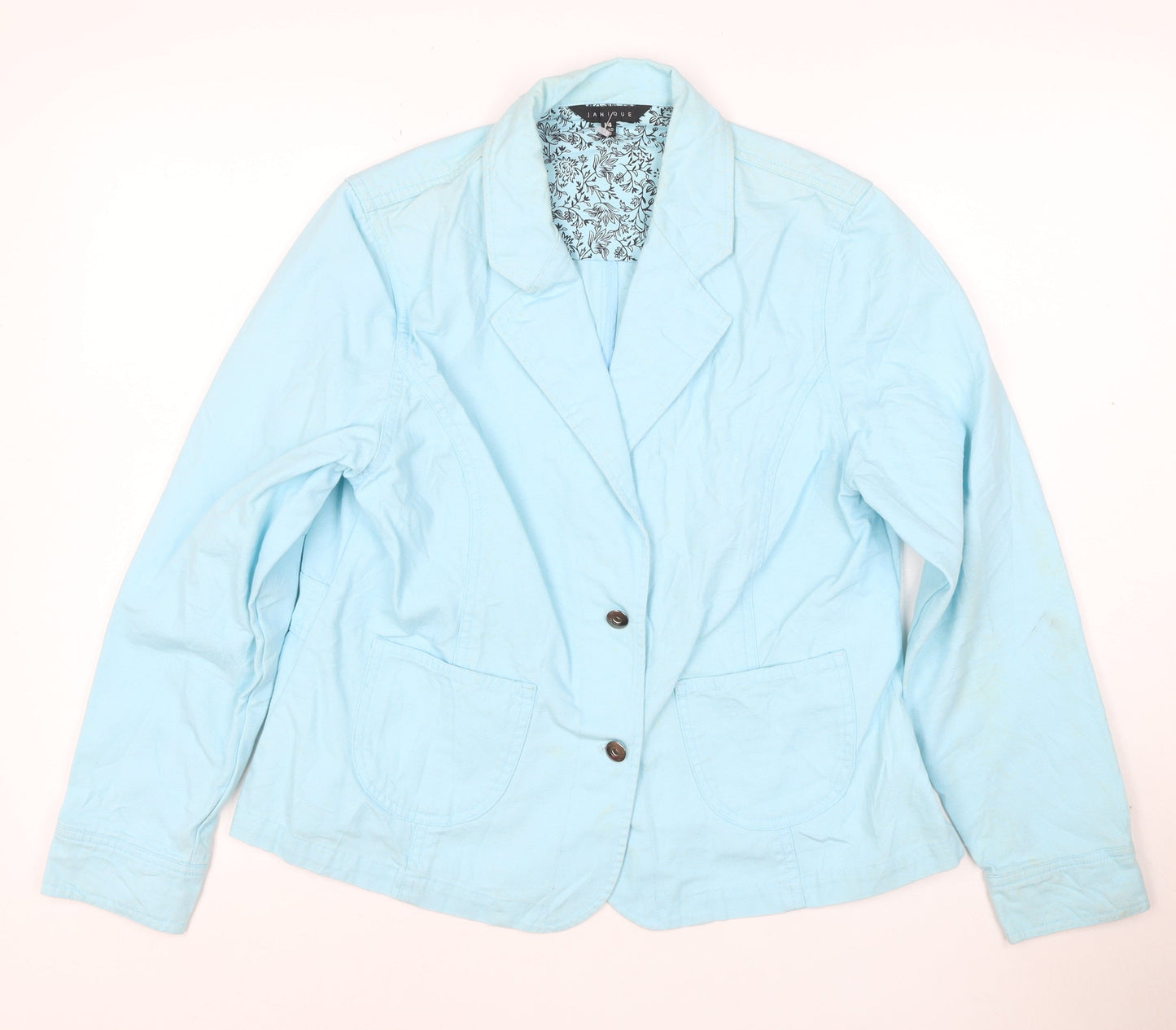 JIANQUE Women Blue 100% Cotton Single-Breasted Blazer Jacket Size L