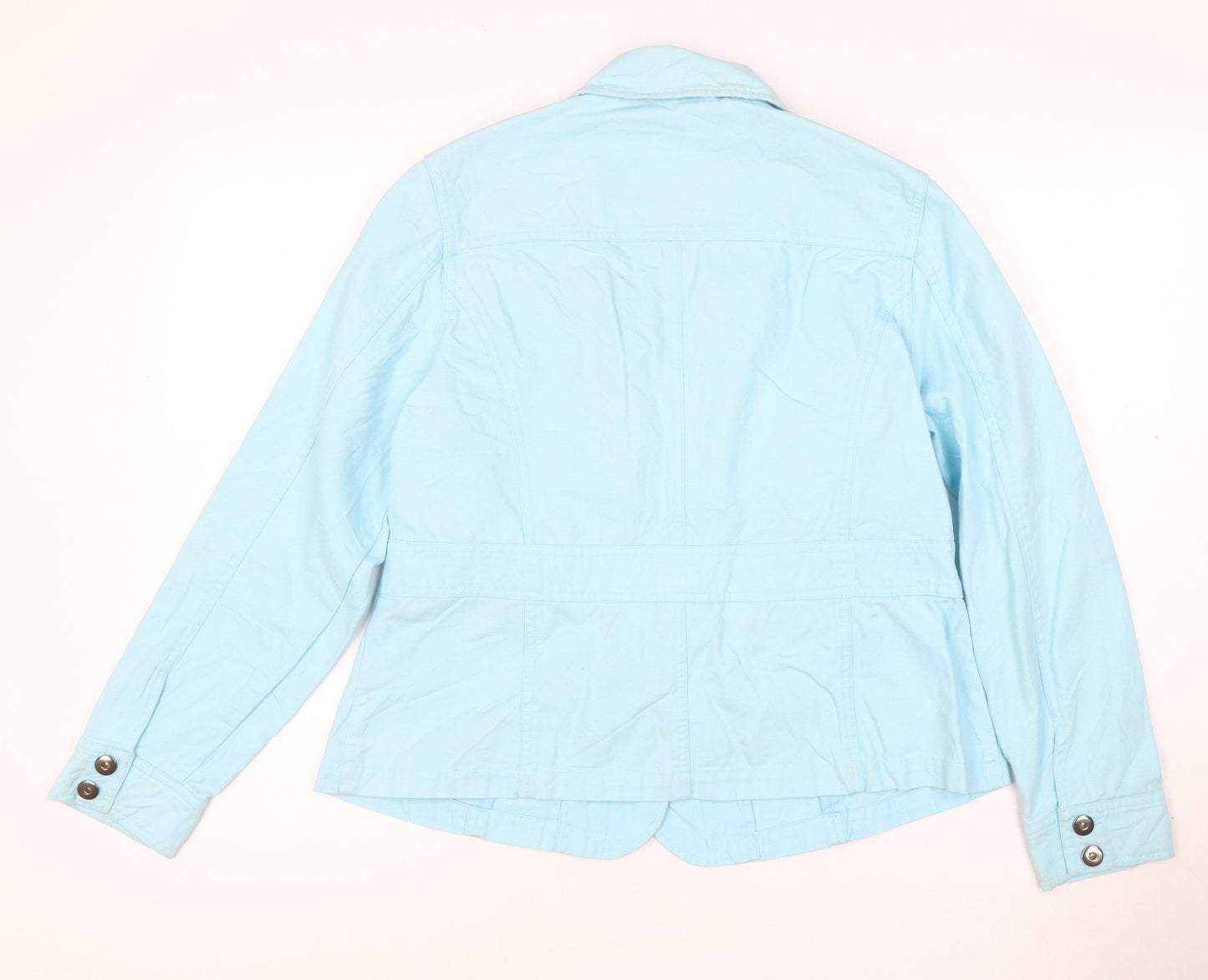JIANQUE Women Blue 100% Cotton Single-Breasted Blazer Jacket Size L