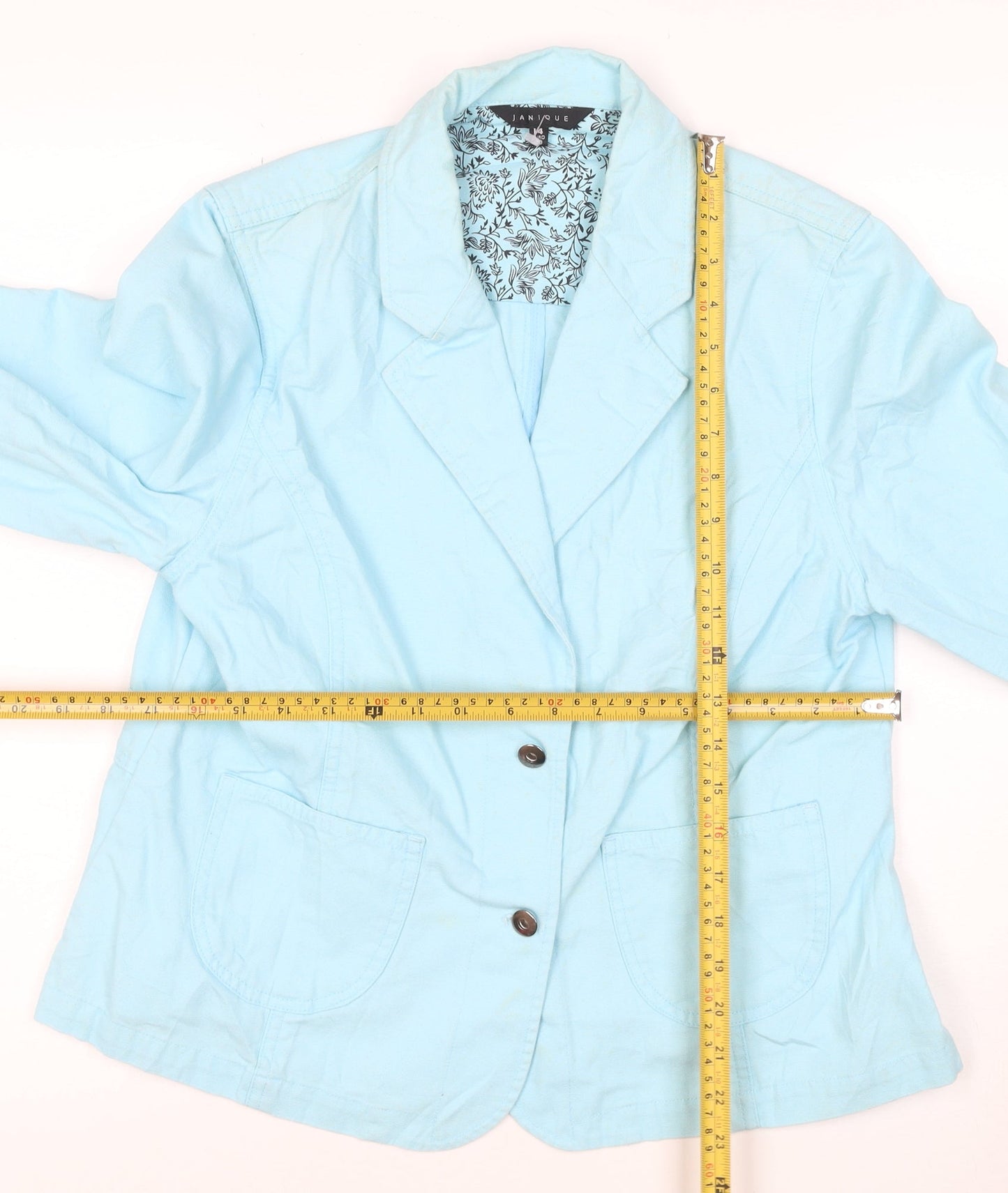 JIANQUE Women Blue 100% Cotton Single-Breasted Blazer Jacket Size L