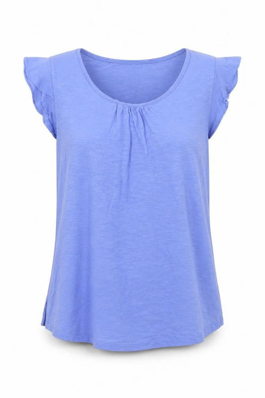FatFace Women's Blue Cotton Flutter Sleeve Casual Blouse UK 10