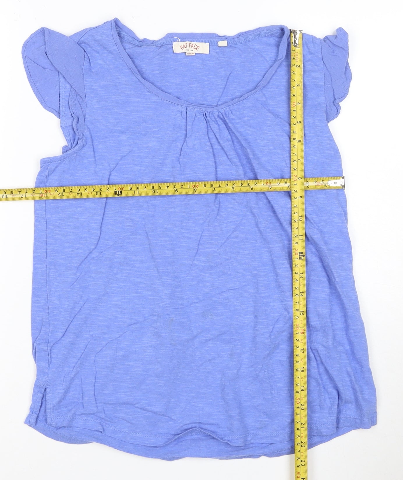 Fat Face Women's Blue Cotton Flutter Sleeve Casual Blouse UK 10