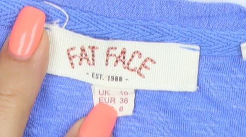 Fat Face Women's Blue Cotton Flutter Sleeve Casual Blouse UK 10