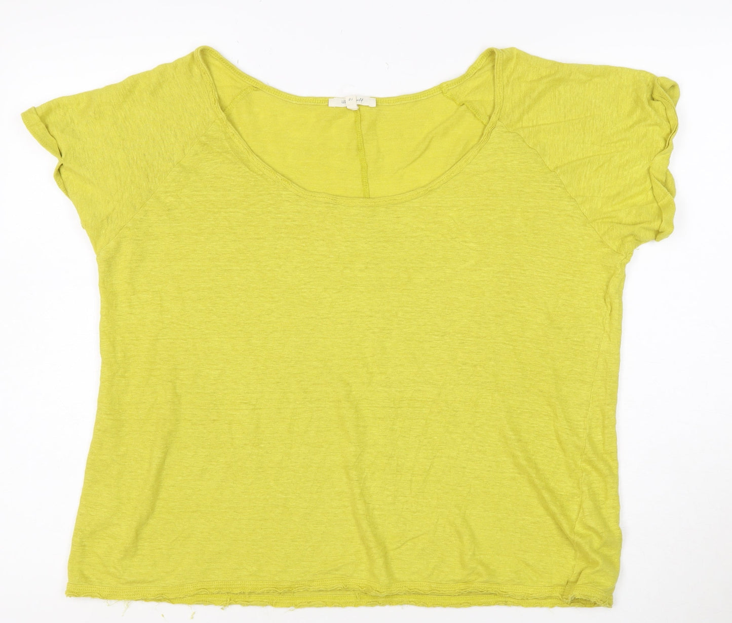 White Stuff Women's Green Linen T-Shirt Size 18 Short Sleeve