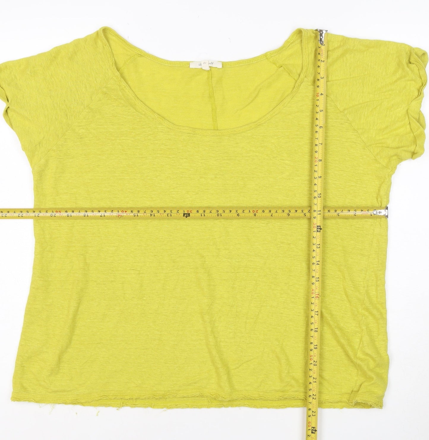 White Stuff Women's Green Linen T-Shirt Size 18 Short Sleeve