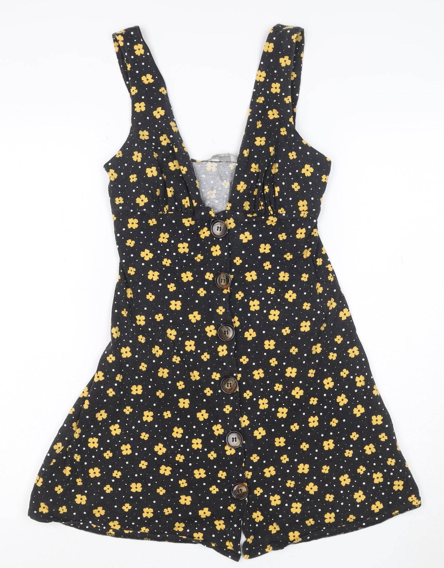 ASOS Womens Black Floral V-Neck Button Camisole Tank Top Size 8