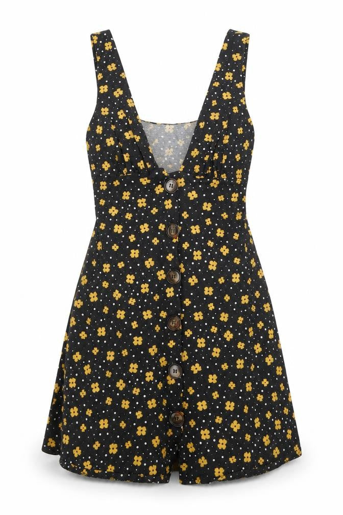 ASOS Womens Black Floral V-Neck Button Camisole Tank Top Size 8