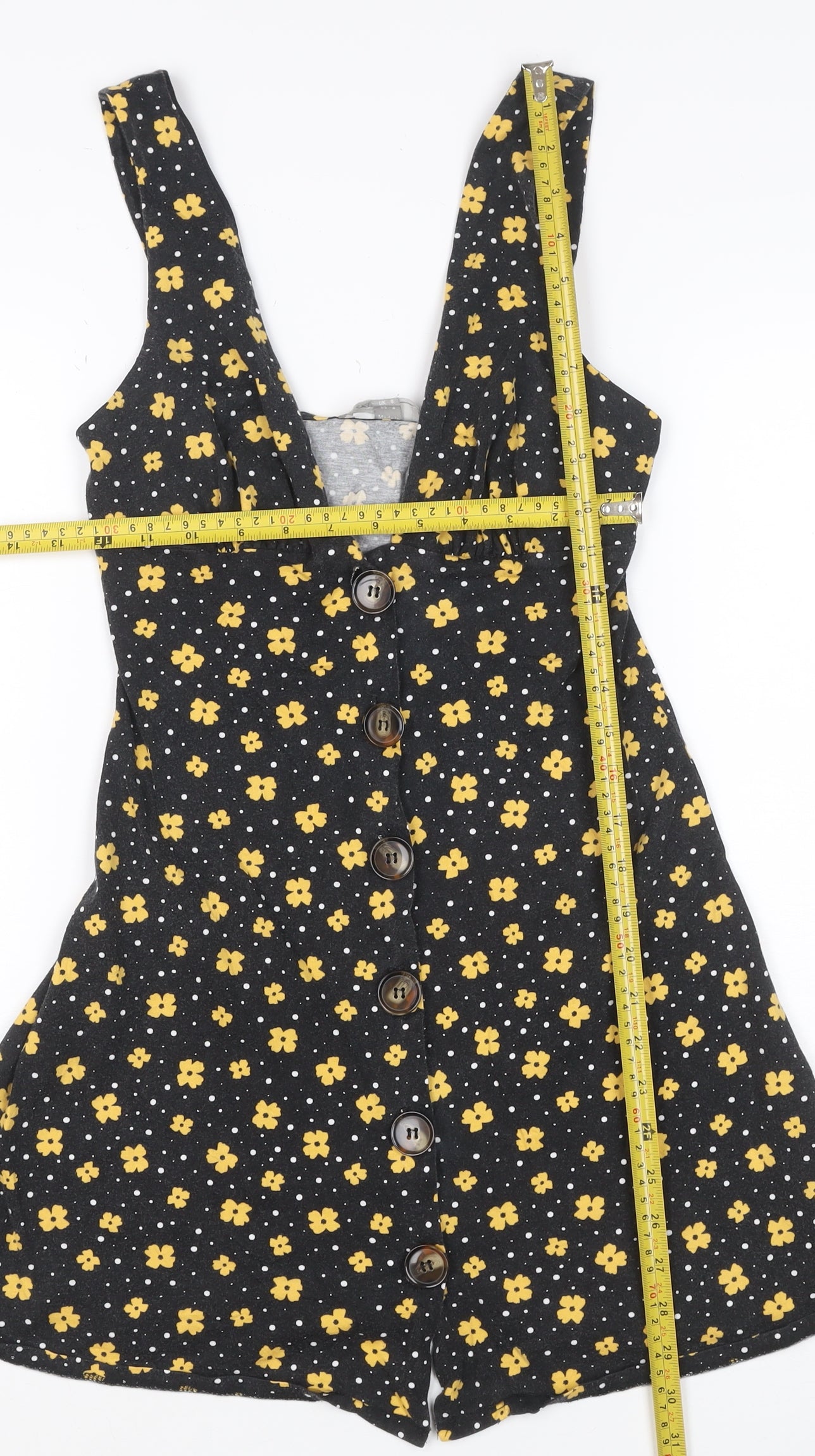 ASOS Womens Black Floral V-Neck Button Camisole Tank Top Size 8