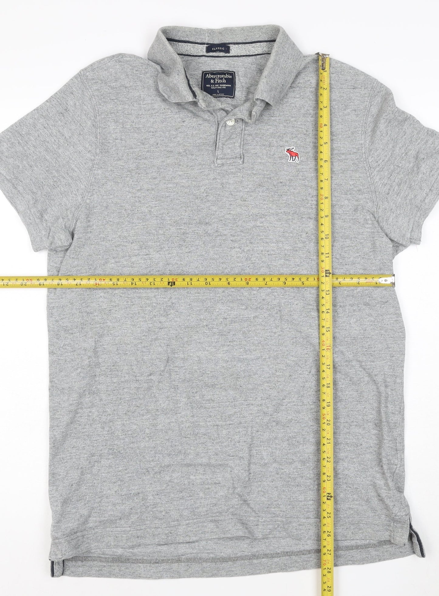 Abercrombie & Fitch Men's Grey Classic Fit Cotton Polo Shirt L