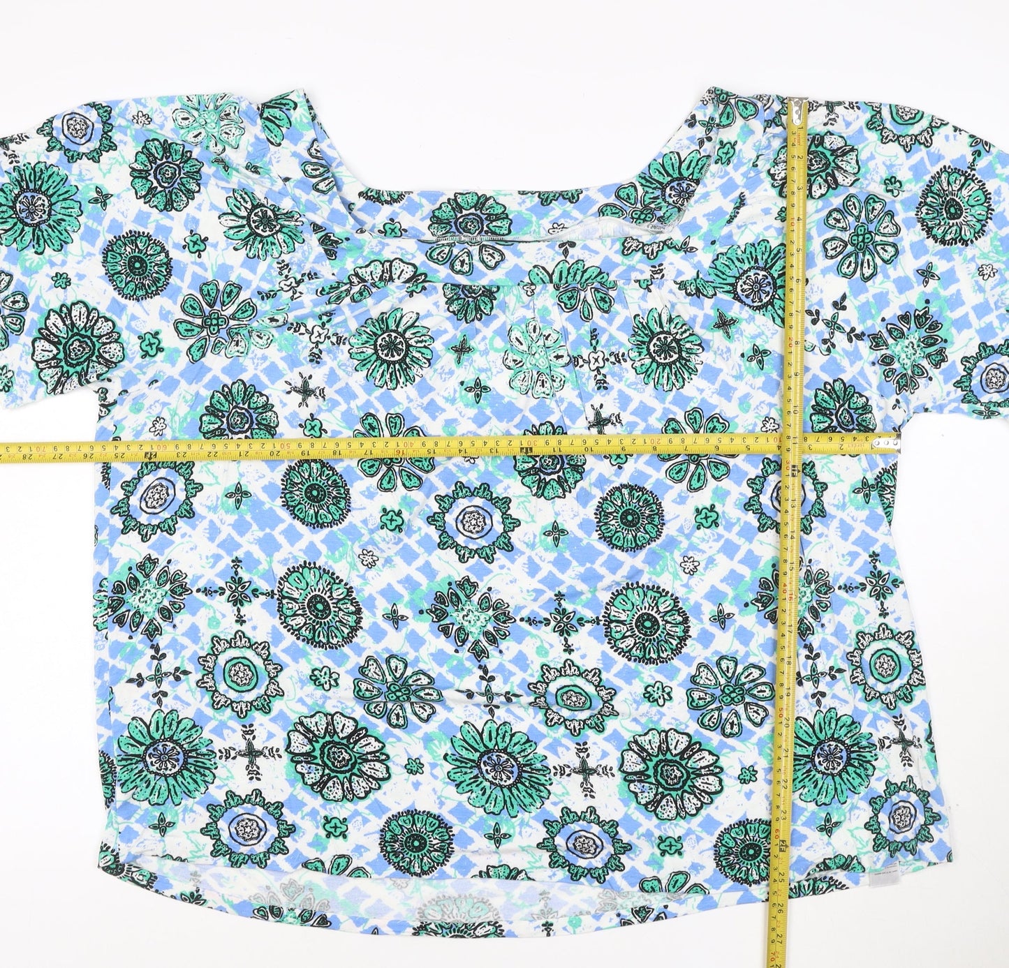 Evans Women's Blue Floral Tunic Blouse Size 22 Viscose Top