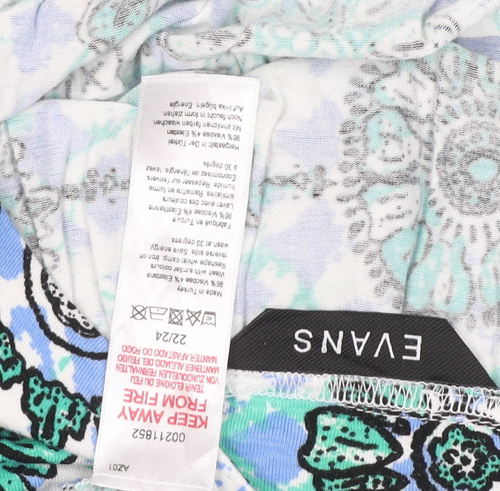 Evans Women's Blue Floral Tunic Blouse Size 22 Viscose Top