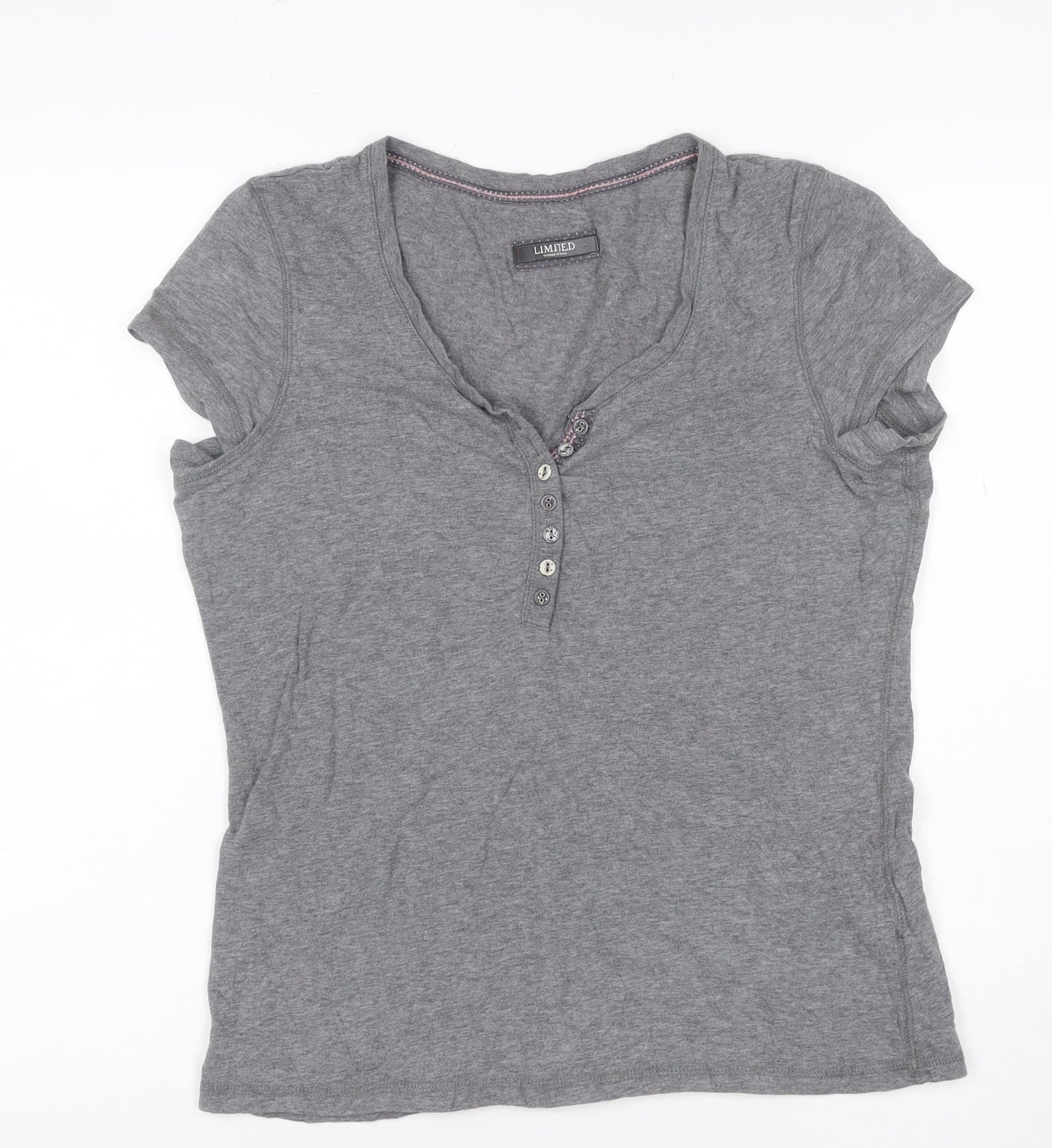 Marks and Spencer Womens Grey Henley T-Shirt UK 10 Short Sleeve
