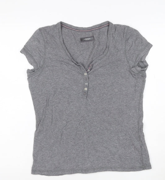 Marks and Spencer Womens Grey Henley T-Shirt UK 10 Short Sleeve