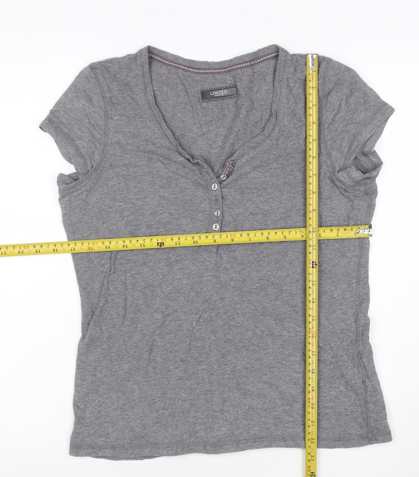 Marks and Spencer Womens Grey Henley T-Shirt UK 10 Short Sleeve