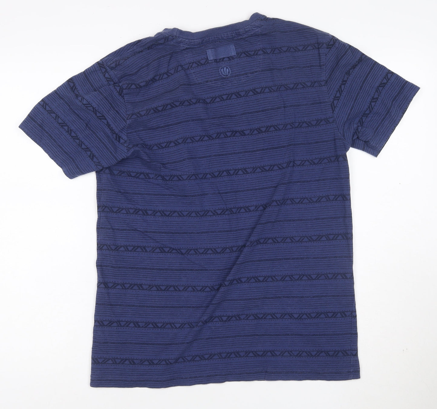 FatFace Women Blue Geometric Linen Cotton Short Sleeve T-Shirt Size S