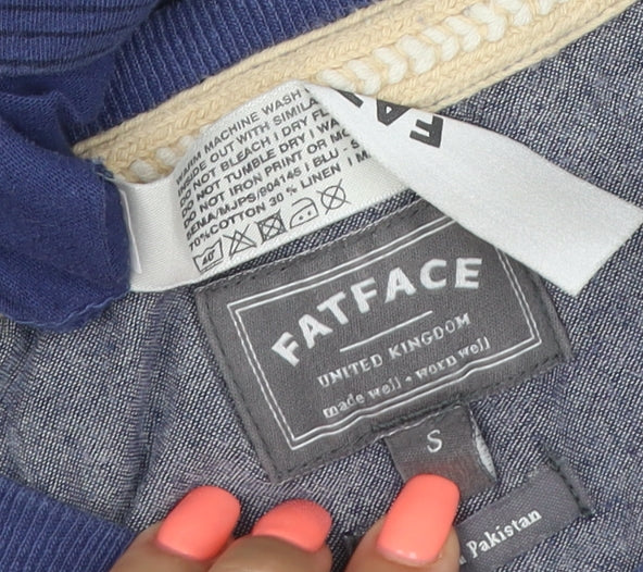 FatFace Women Blue Geometric Linen Cotton Short Sleeve T-Shirt Size S