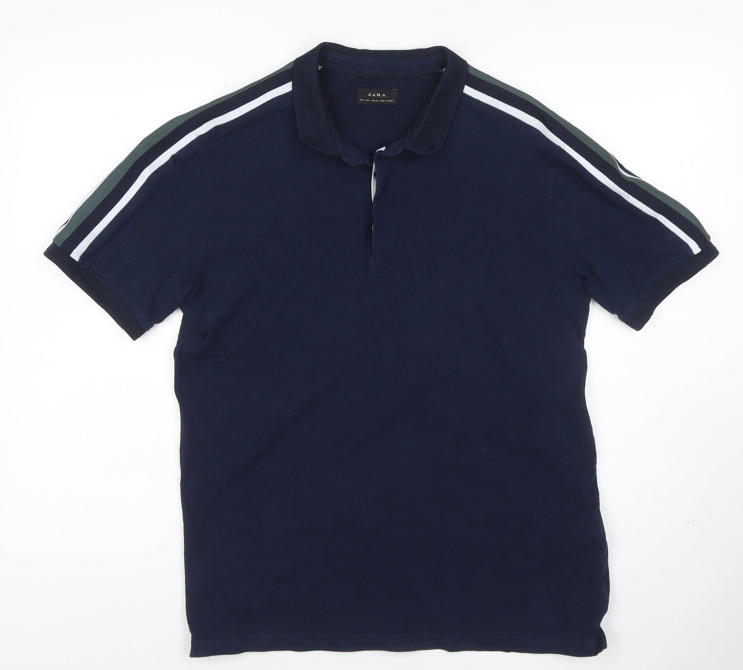 Zara Men's Blue Cotton Short Sleeve Polo Shirt Size L