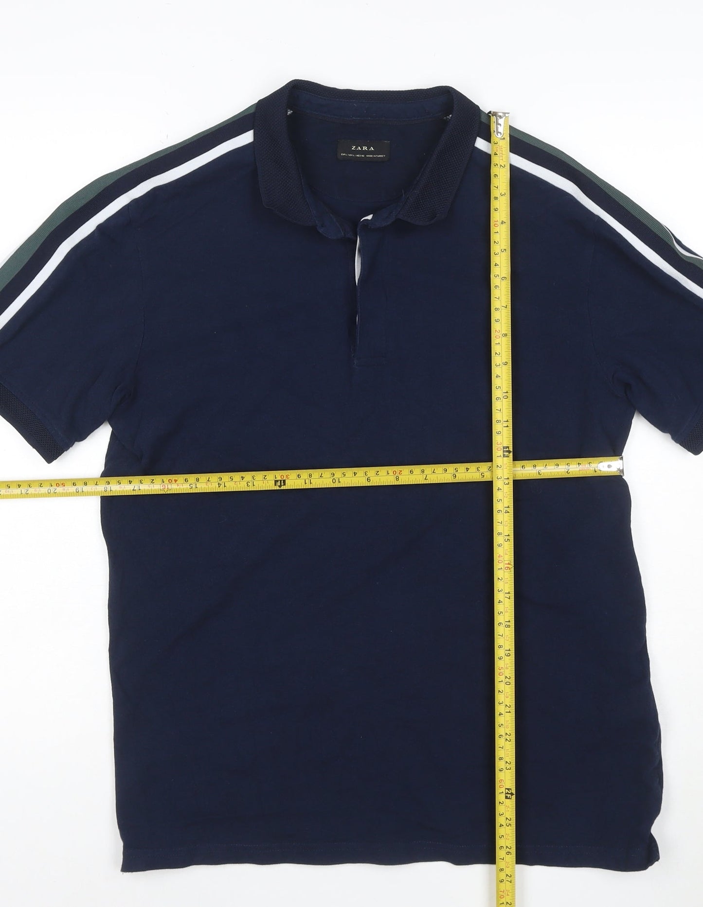 Zara Men's Blue Cotton Short Sleeve Polo Shirt Size L