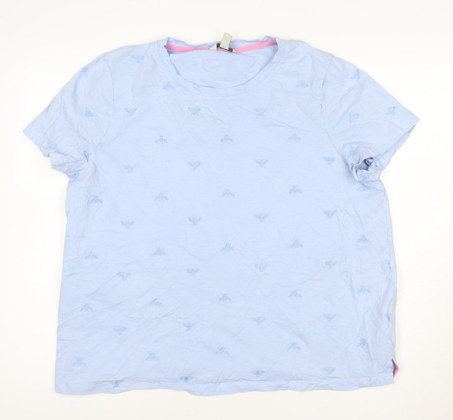 Joules Women's Blue Embroidered Bee Cotton T-Shirt Size 20