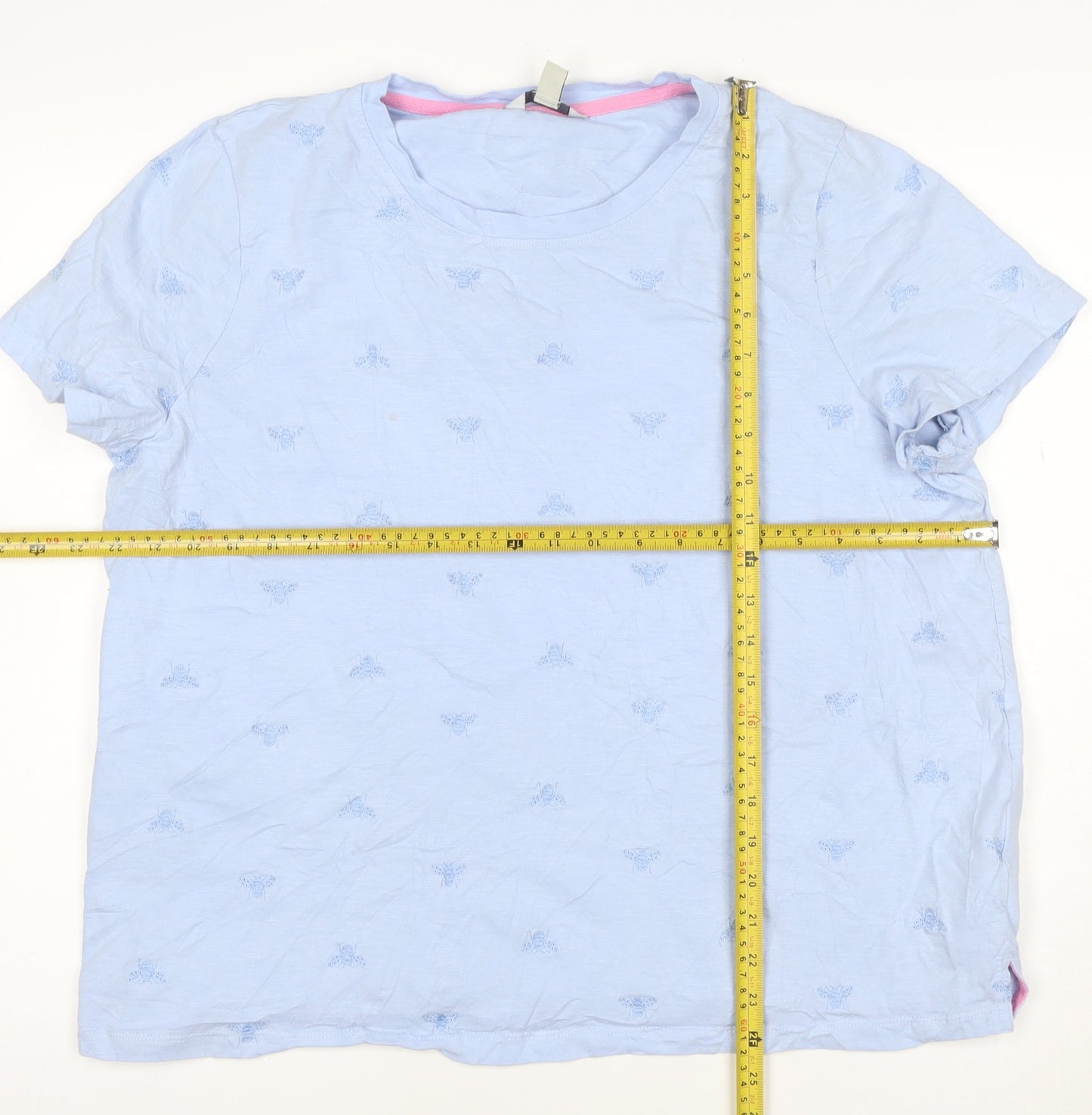 Joules Women's Blue Embroidered Bee Cotton T-Shirt Size 20