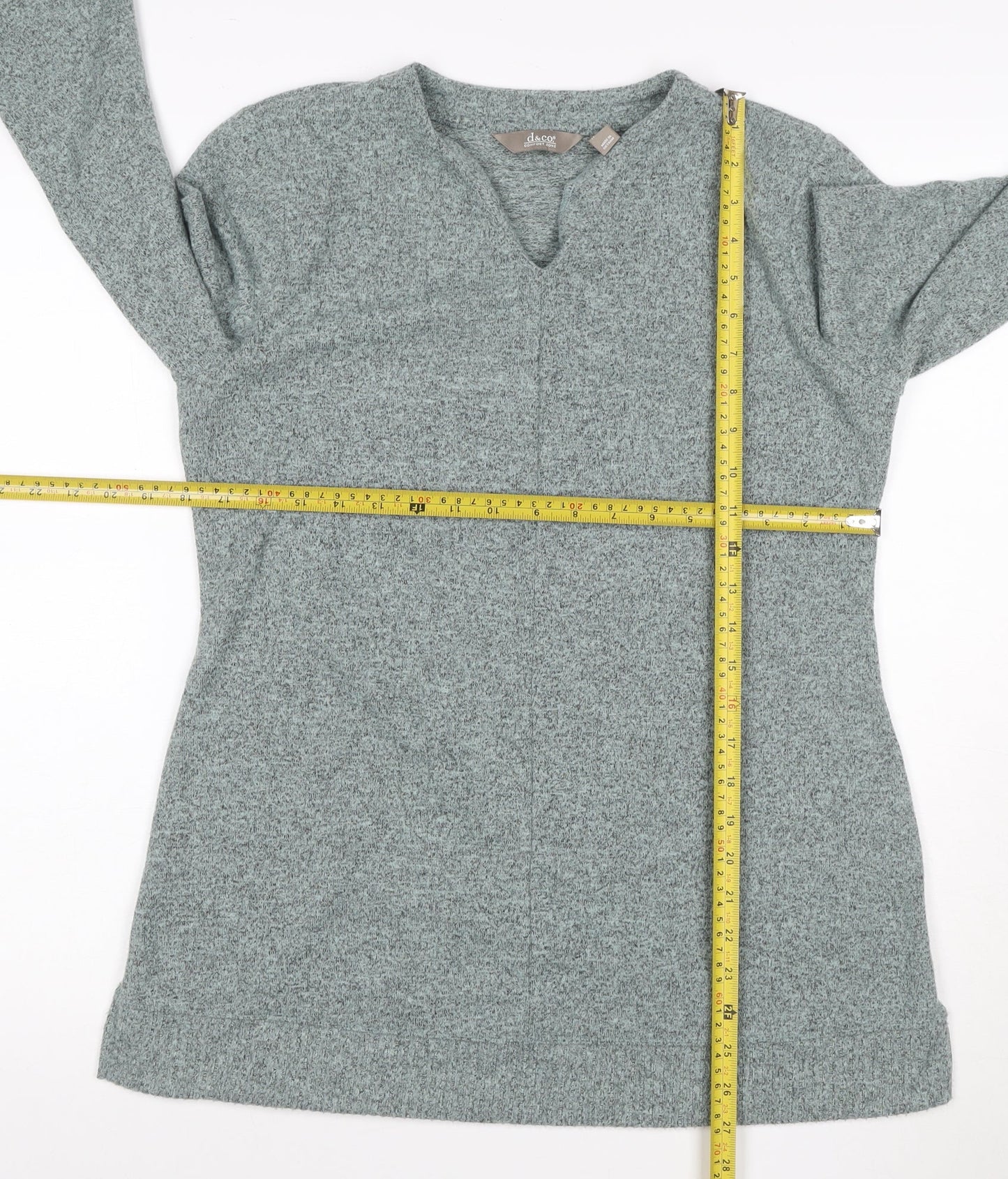 de&Co Womens Grey V-Neck Long Sleeve Tunic Jumper Size S