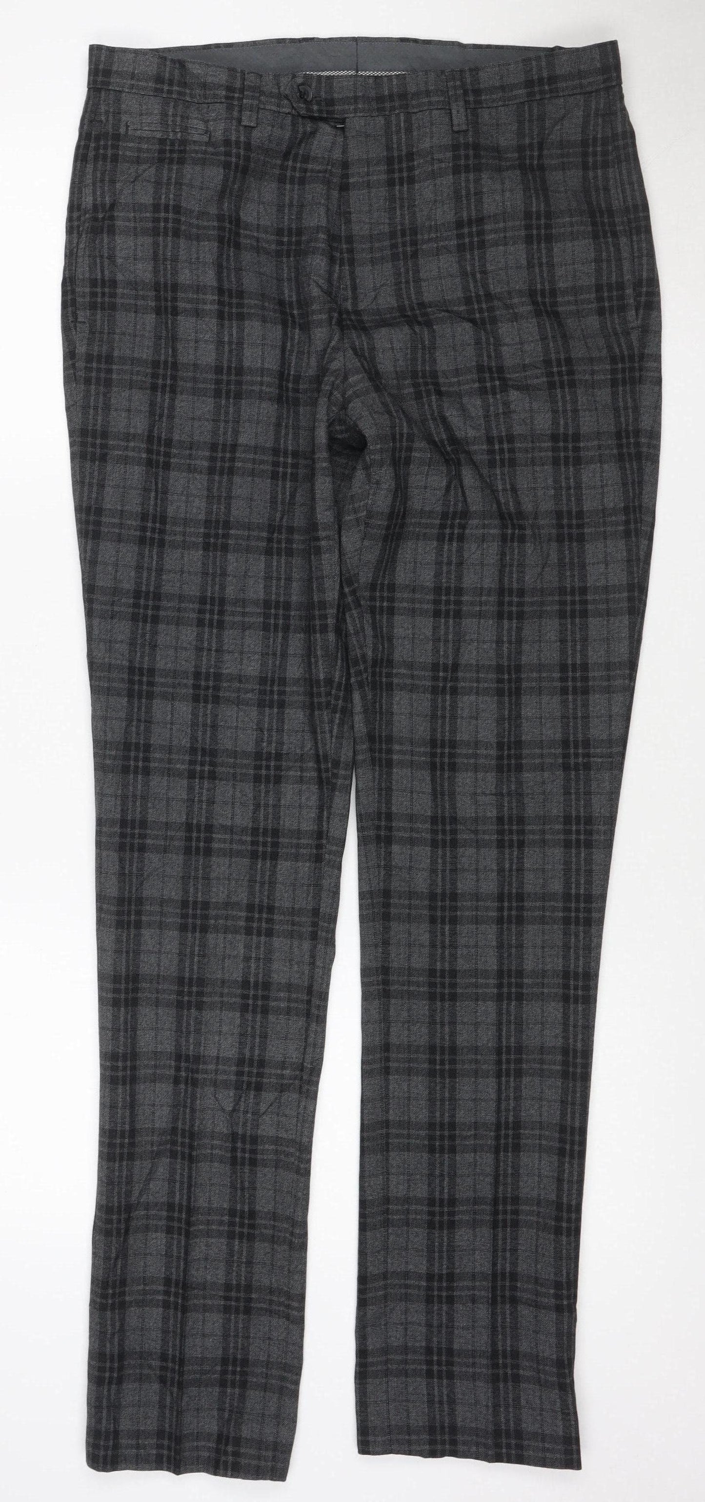 Next Women's Grey Plaid Tailored Straight Trousers Size 14