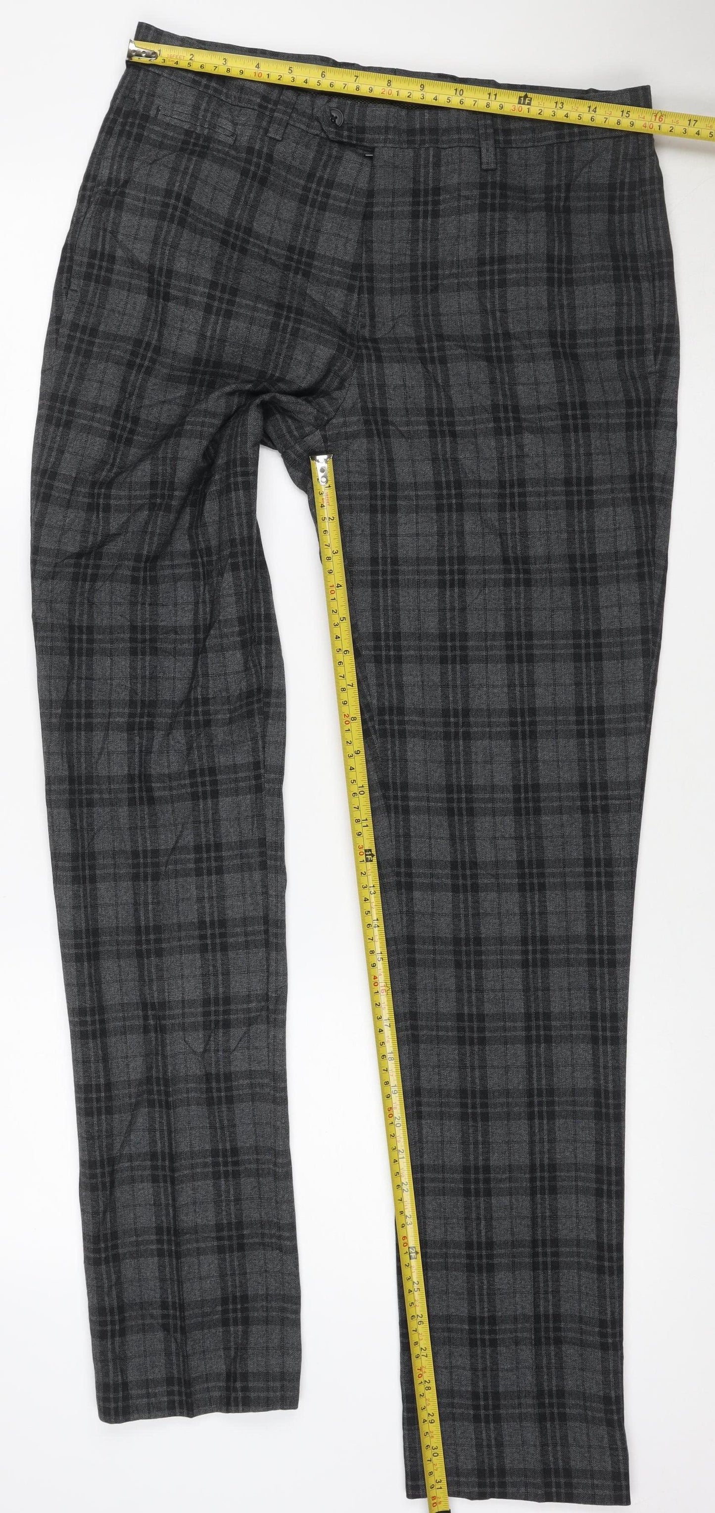 Next Women's Grey Plaid Tailored Straight Trousers Size 14