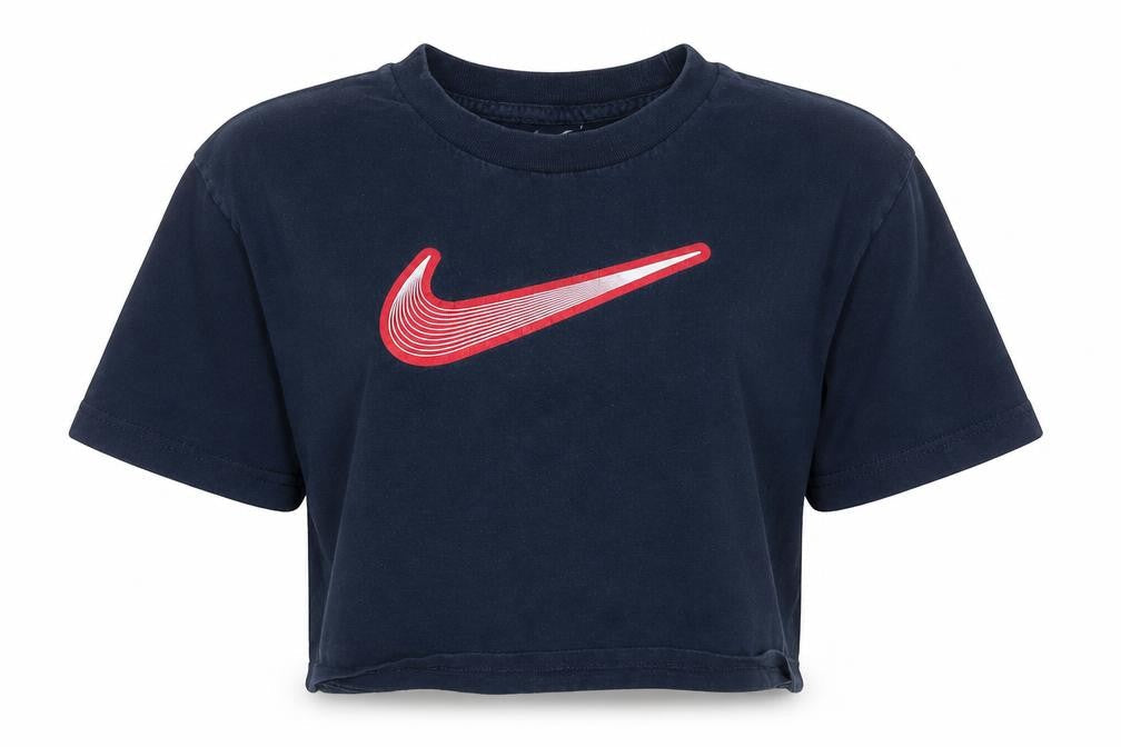 Nike Womens Blue Cropped T-Shirt L Short Sleeve Sports Tee