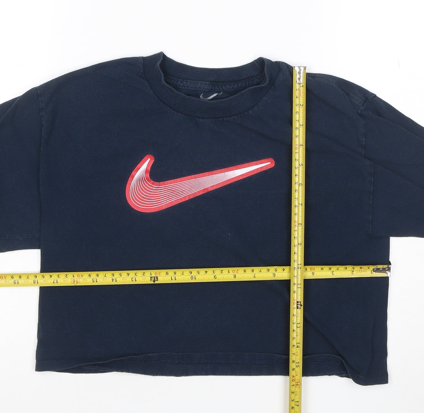 Nike Womens Blue Cropped T-Shirt L Short Sleeve Sports Tee