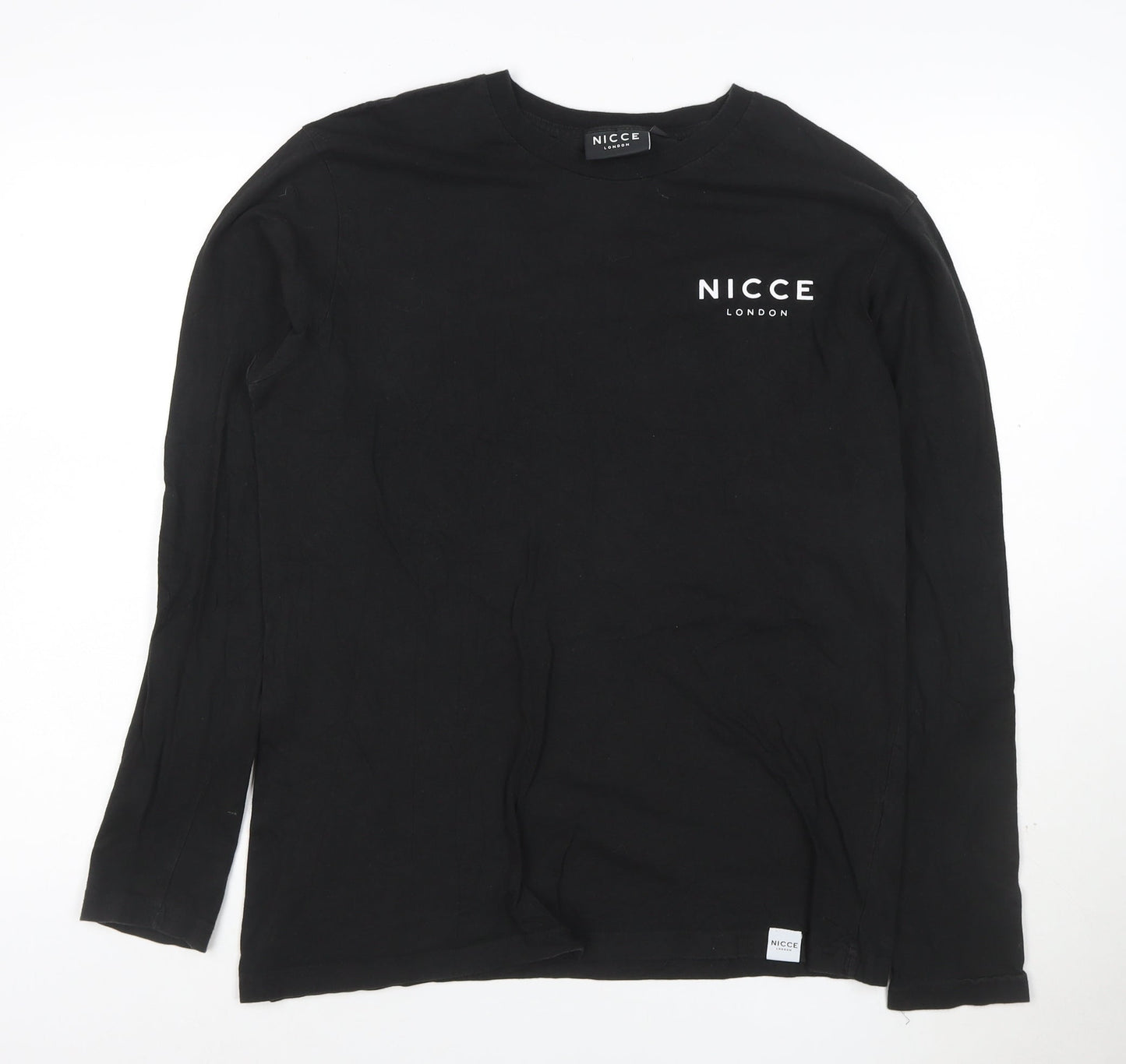 Nicce London Men's Black Long Sleeve Cotton Crew Neck T-Shirt Size M