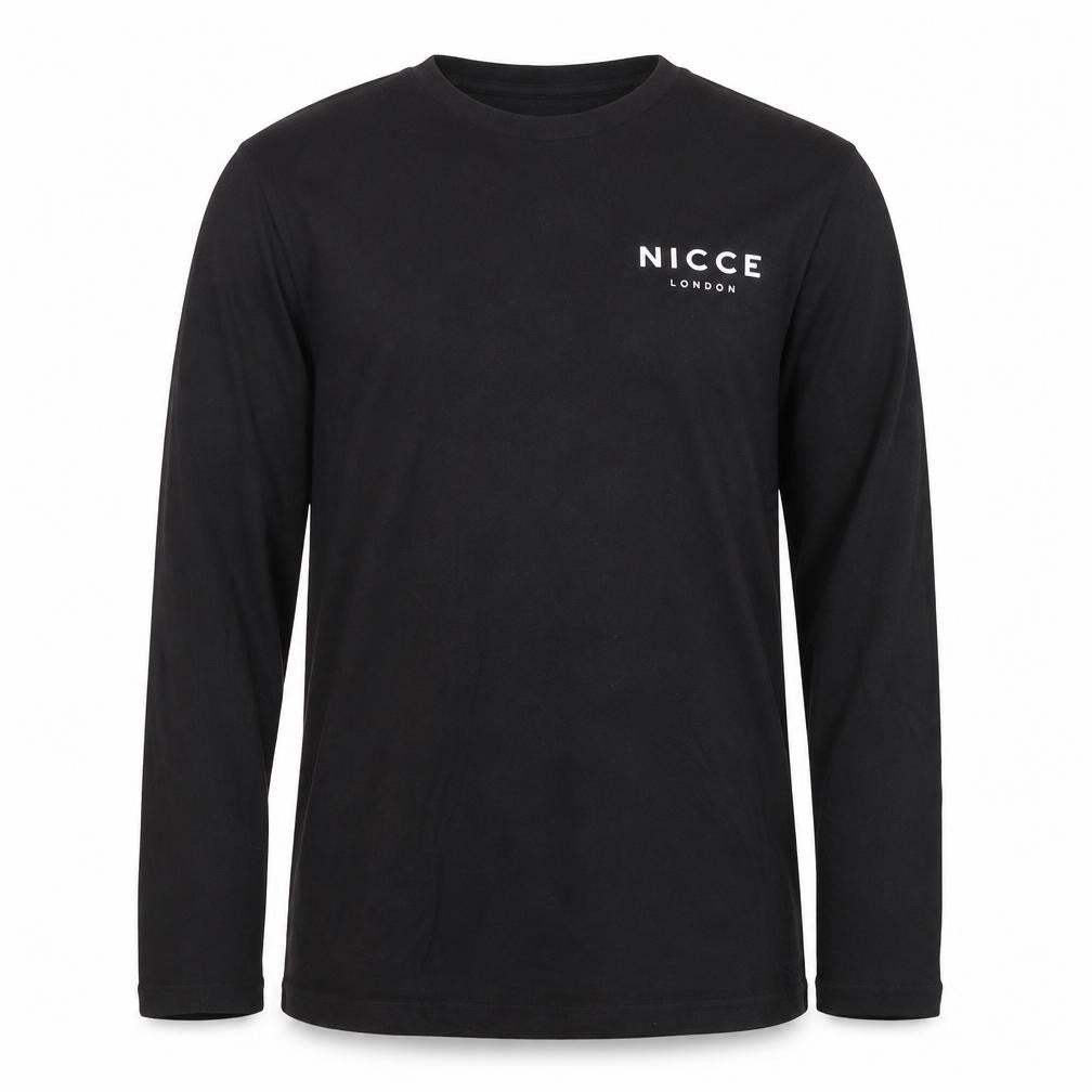 NICCE London Men's Black Long Sleeve Cotton Crew Neck T-Shirt Size M