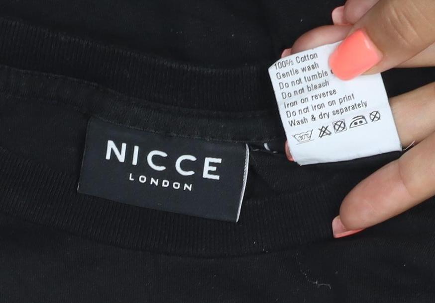 Nicce London Men's Black Long Sleeve Cotton Crew Neck T-Shirt Size M