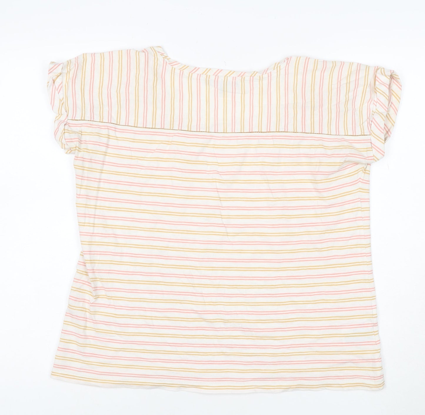 Laura Ashley Women’s Cream Multicoloured Stripe T-Shirt UK 12 Cotton