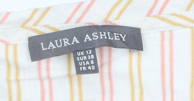 Laura Ashley Women’s Cream Multicoloured Stripe T-Shirt UK 12 Cotton