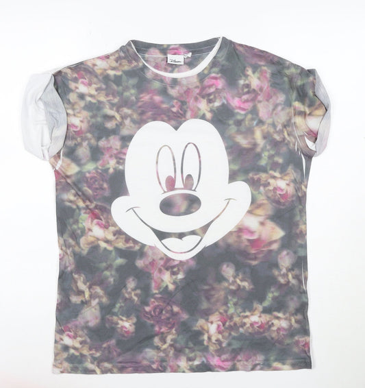Disney Women's Multicoloured Floral Mickey Mouse T-Shirt Size 10