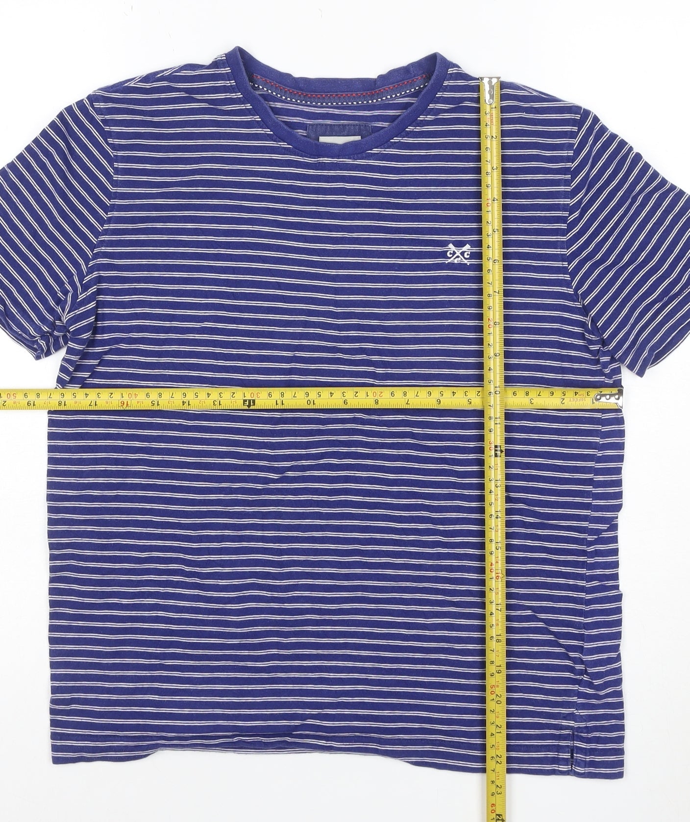 Crew Clothing Co. Men’s Blue Striped Cotton T-Shirt XS Regular Fit