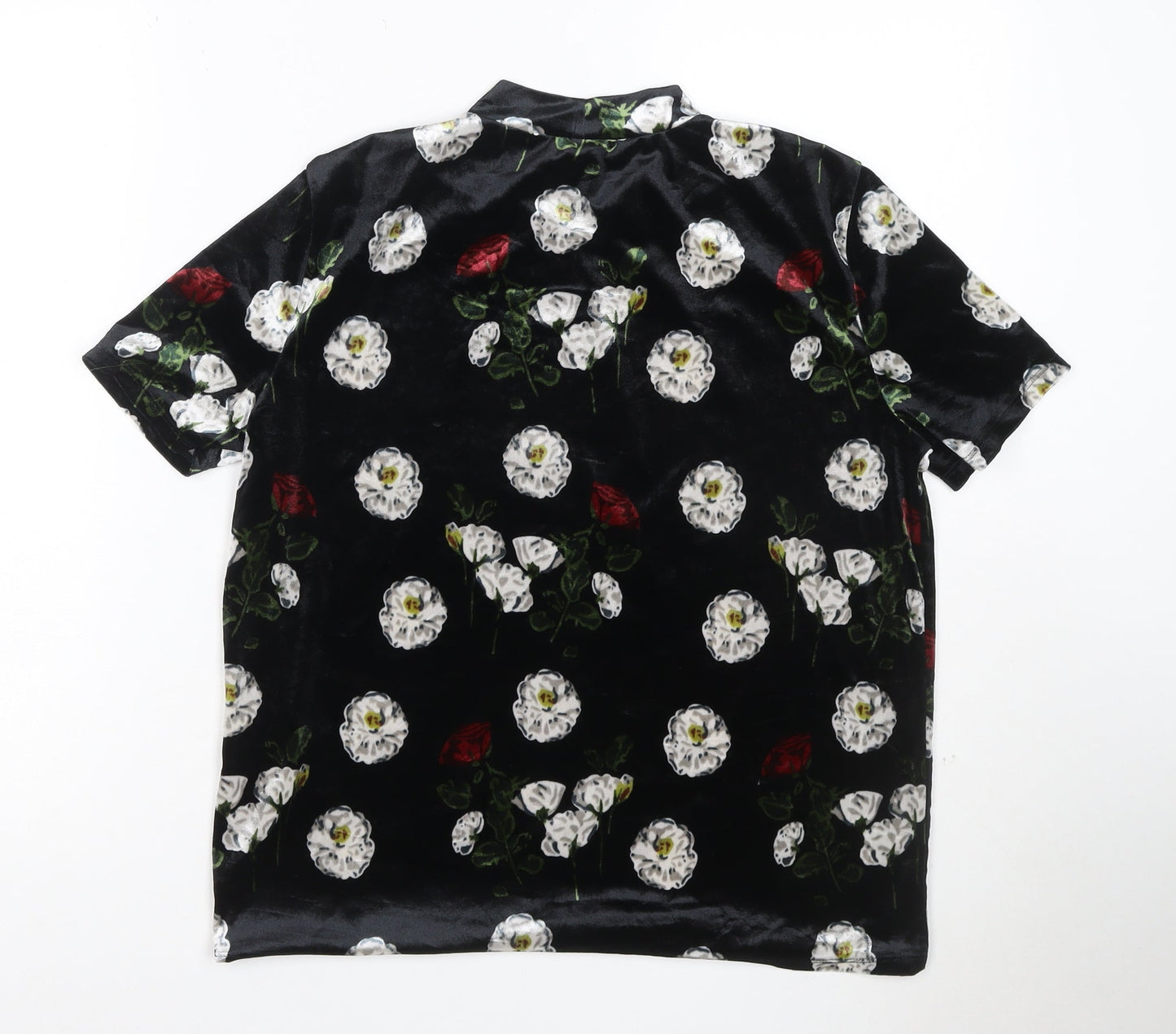 Zara Trafaluc Women’s Black Floral Velvet Short Sleeve T-Shirt Size L