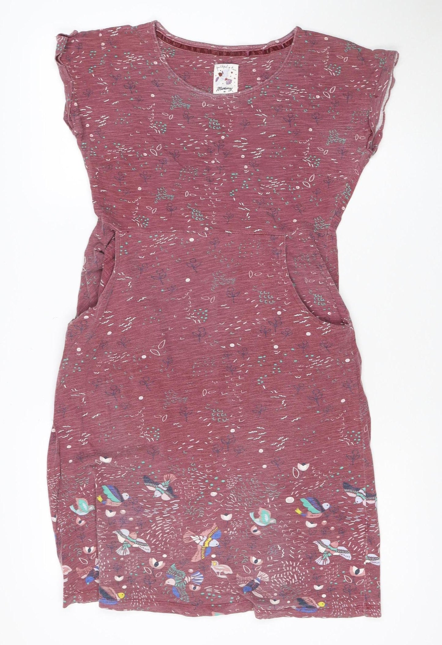 Mantaray Women Red Bird Print Cotton Shift Dress Size 8