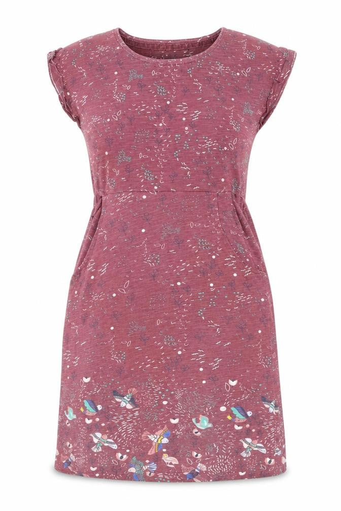 Mantaray Women Red Bird Print Cotton Shift Dress Size 8