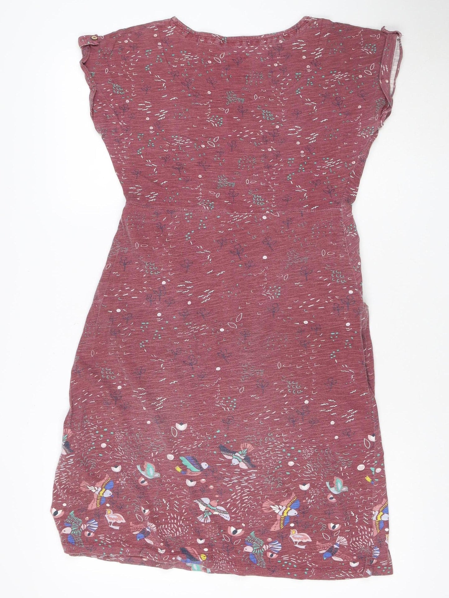 Mantaray Women Red Bird Print Cotton Shift Dress Size 8