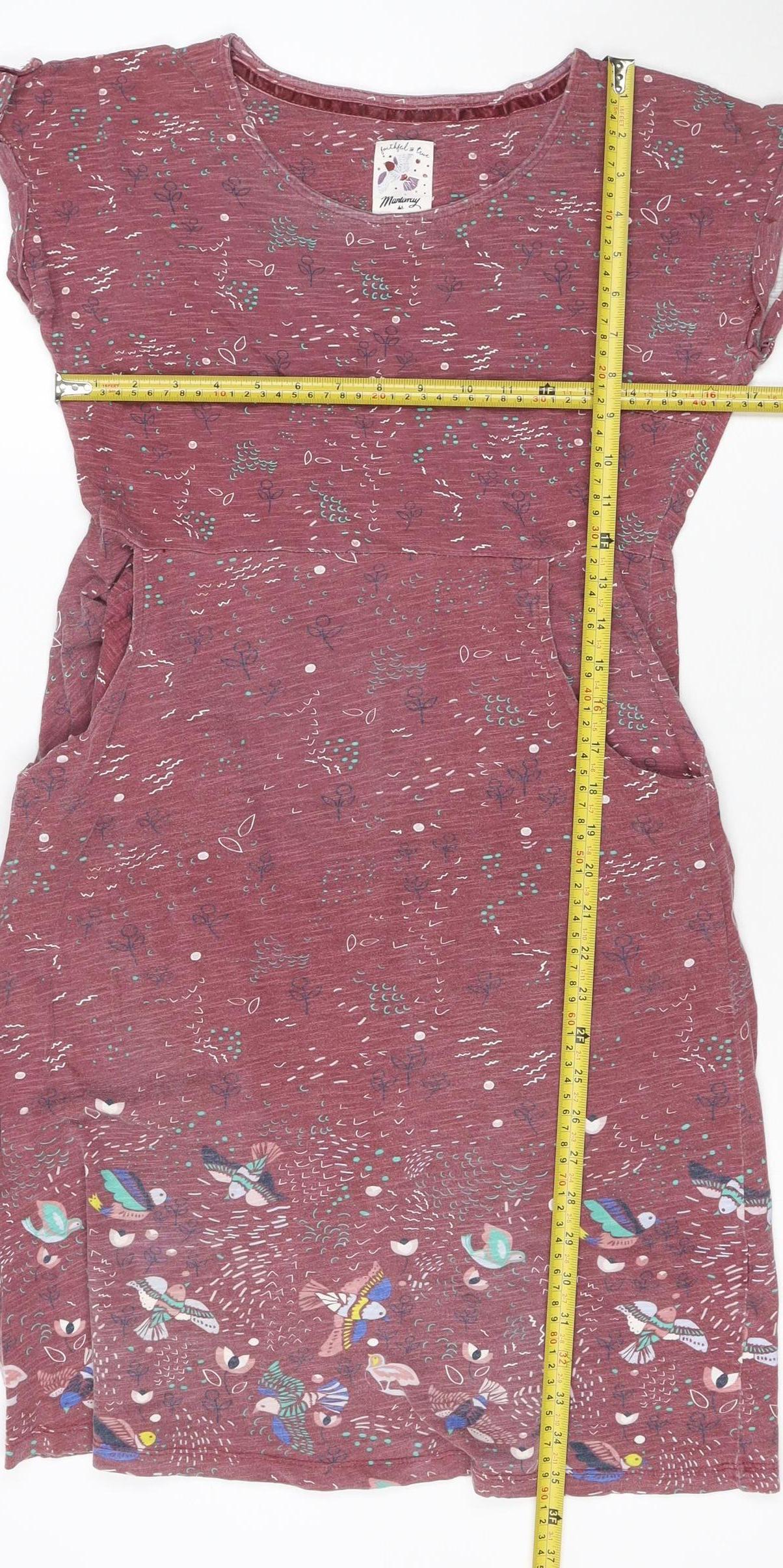 Mantaray Women Red Bird Print Cotton Shift Dress Size 8