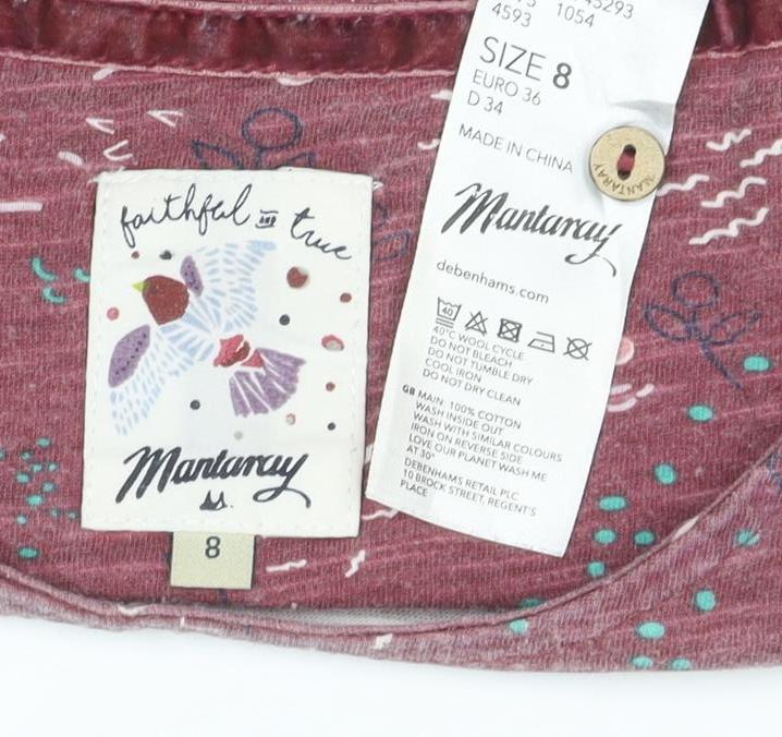 Mantaray Women Red Bird Print Cotton Shift Dress Size 8