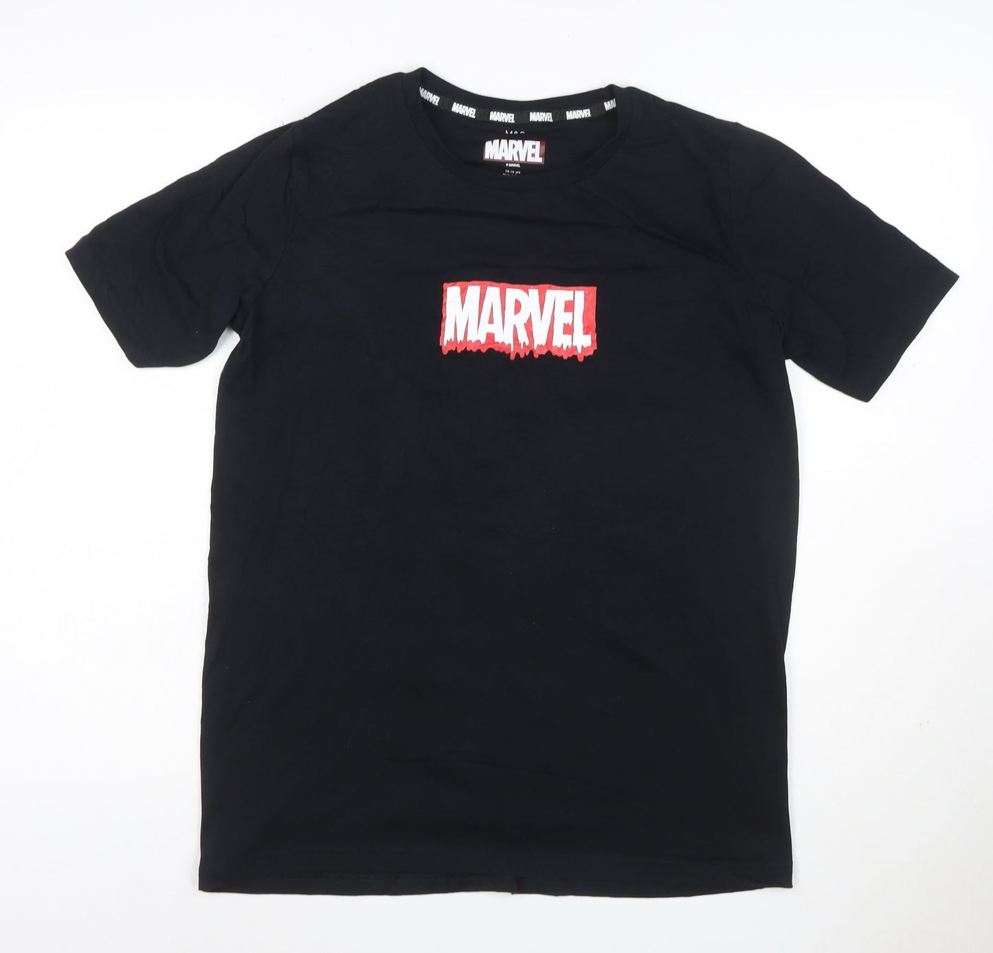 Marks and Spencer Marvel Black Teen Boys Logo T-Shirt L Short Sleeve