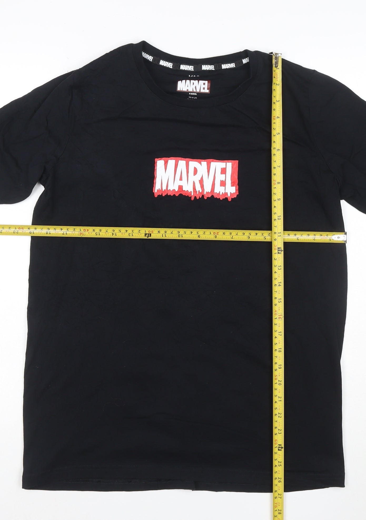 Marks and Spencer Marvel Black Teen Boys Logo T-Shirt L Short Sleeve